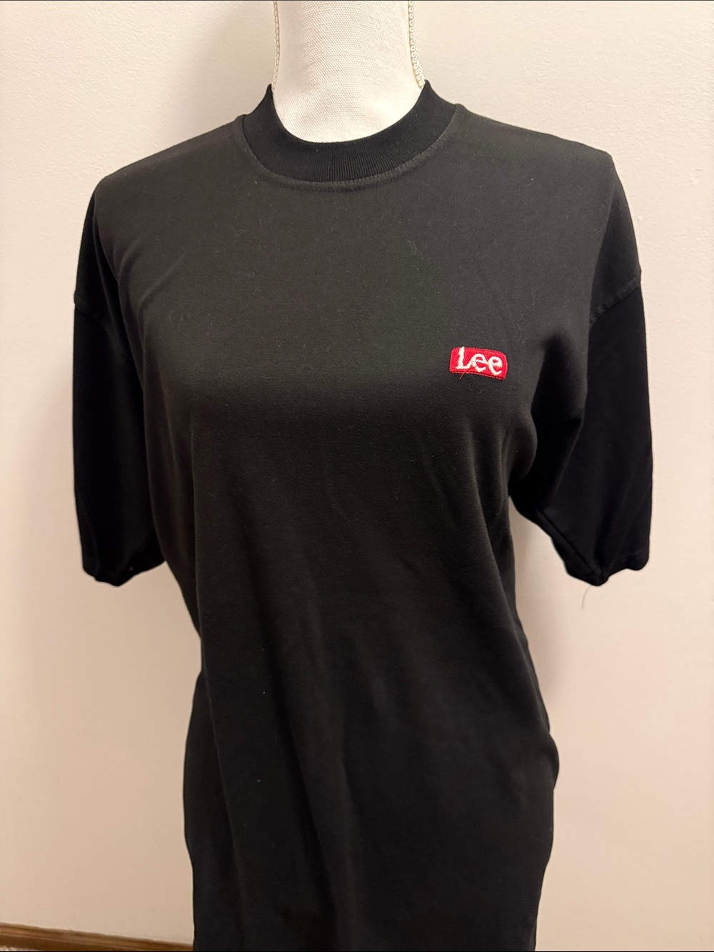 Lee Black Short Sleeve Crewneck Tee with Red Logo Patch